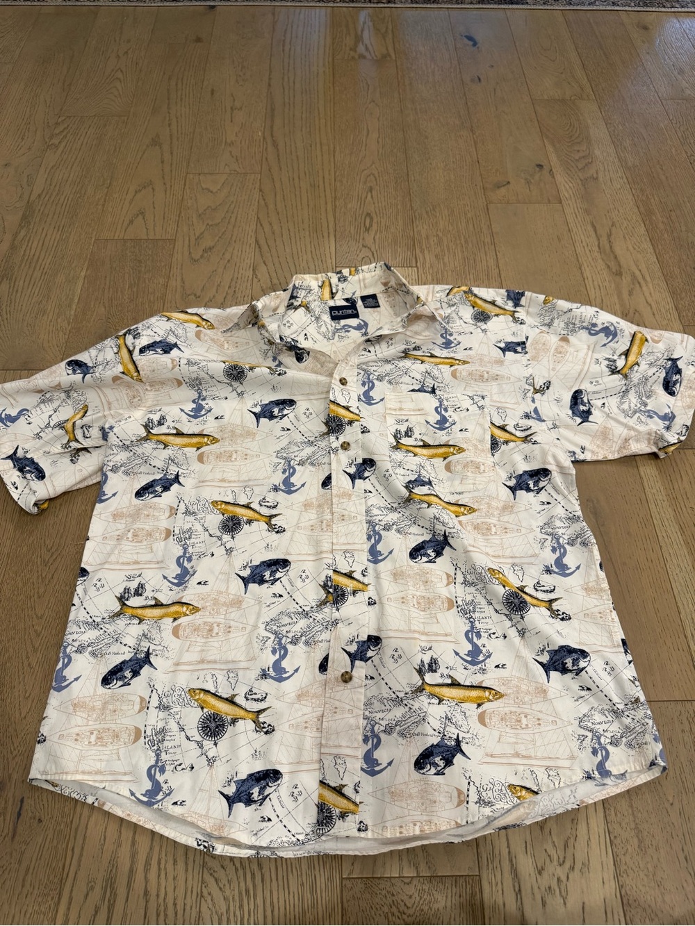 Puritan Men’s Large Nautical Fish Anchor Map Print Button Down Shirt 100% Cotton